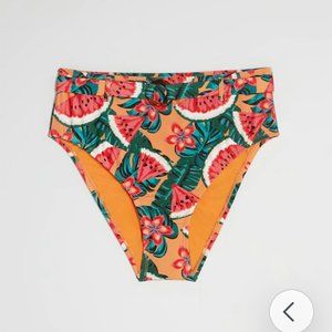 Modcloth Boardwalk Bliss High-Waisted Bikini Bottom in Orange Watermelon